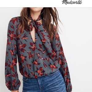 NWT Madewell Silk Tie-Neck Wrap Winter  Top